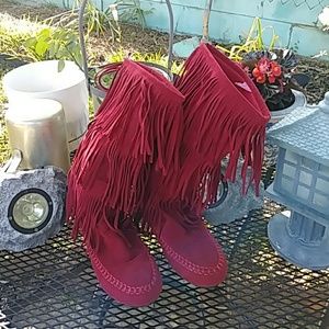 Red fringe boots